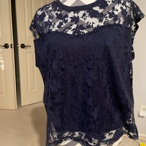 Navy Floral Lace Women's Top